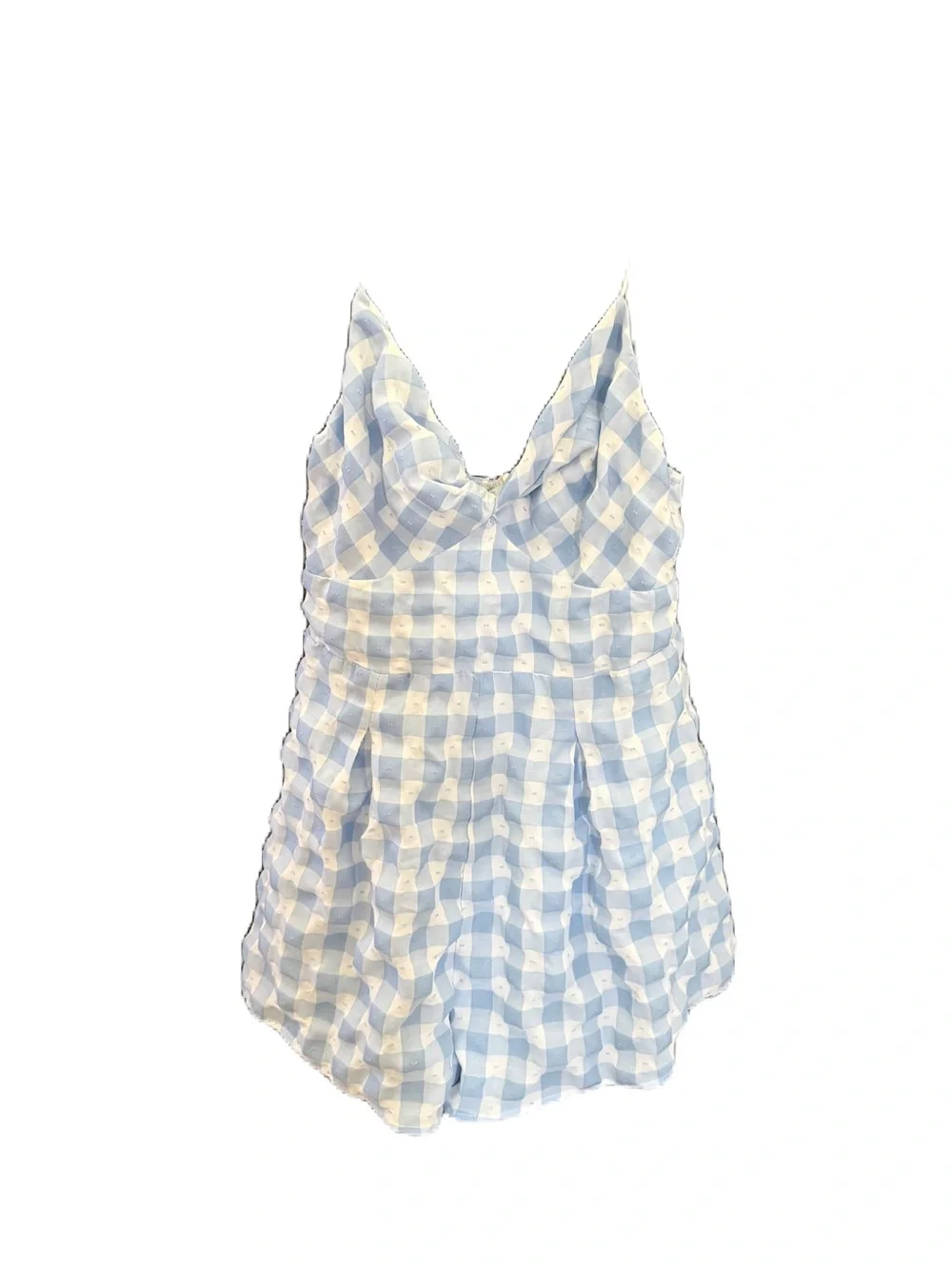 Princess Polly Blue and White Checkered Spaghetti Strap Romper. Size 8